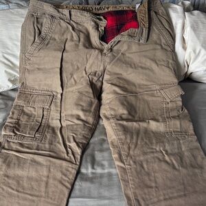 Old Navy Men's Khaki Cargo Pants with Red Plaid Flannel Lining - 2011 - 38 x 32